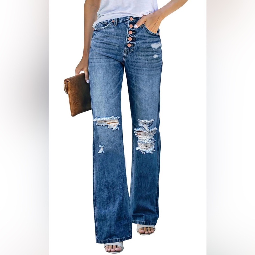 Women's Blue Distressed Jeans